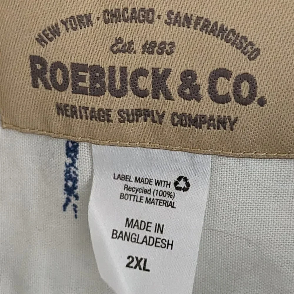 Men's Vtg ROEBUCK & CO., Short Sleeve, White/Blue, Cotton Button Shirt; Size 2XL